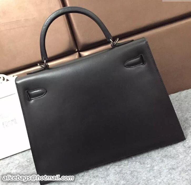  New Style hermes so black kelly 28cm bag in box leather 425012