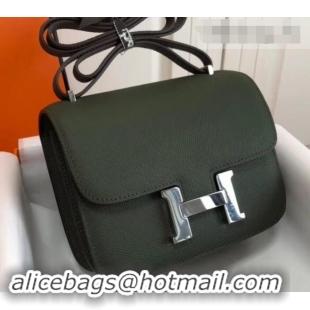 Imitation Hermes Constance MM Bag in Epsom Leather Dark Green with Silver Hardware H42611