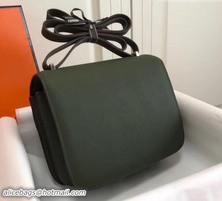 Imitation Hermes Constance MM Bag in Epsom Leather Dark Green with Silver Hardware H42611