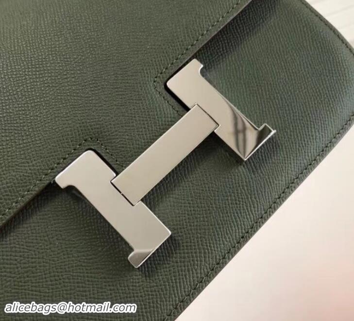 Imitation Hermes Constance MM Bag in Epsom Leather Dark Green with Silver Hardware H42611