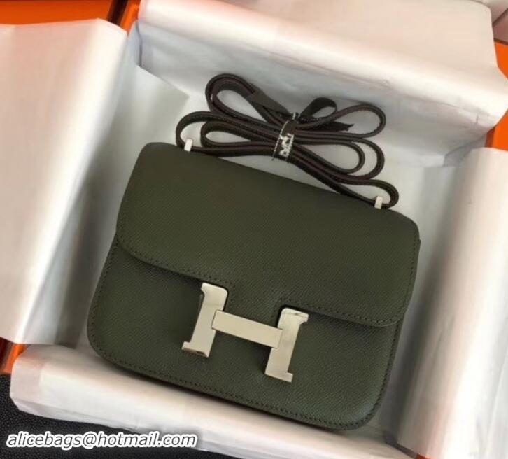 Imitation Hermes Constance MM Bag in Epsom Leather Dark Green with Silver Hardware H42611