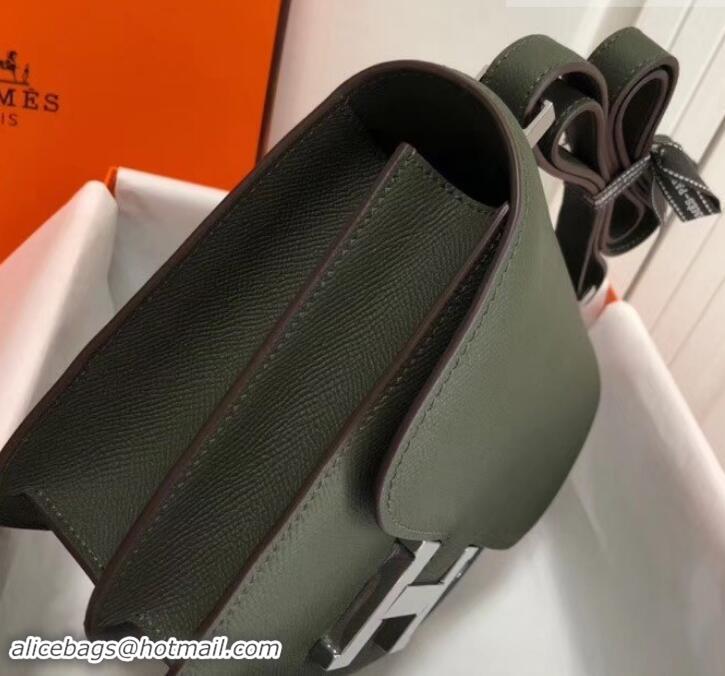 Imitation Hermes Constance MM Bag in Epsom Leather Dark Green with Silver Hardware H42611