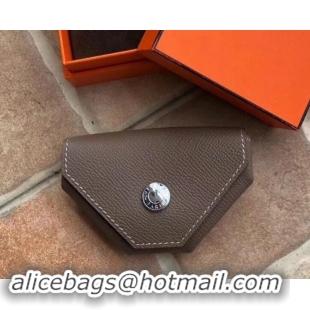 Unique Style Hermes Epsom Leather Le 24 Van Cattle Chevre Vintage Coin Purse H42616 Etoupe