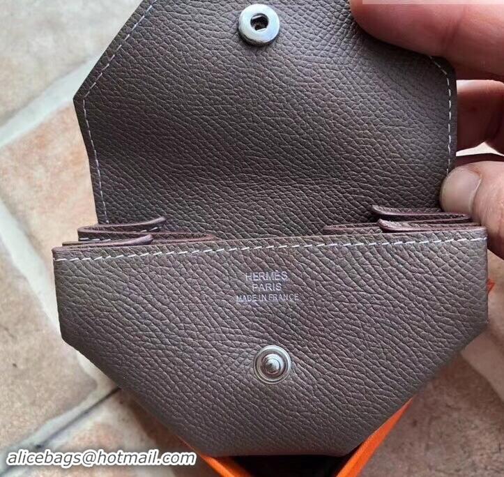 Unique Style Hermes Epsom Leather Le 24 Van Cattle Chevre Vintage Coin Purse H42616 Etoupe