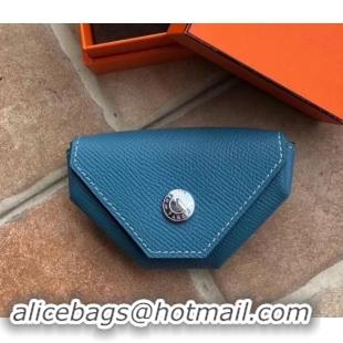 Durable Faux Hermes Epsom Leather Le 24 Van Cattle Chevre Vintage Coin Purse H42616 Denim Blue