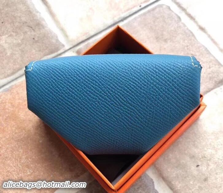 Durable Faux Hermes Epsom Leather Le 24 Van Cattle Chevre Vintage Coin Purse H42616 Denim Blue