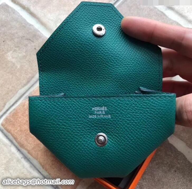 New Fashion Hermes Epsom Leather Le 24 Van Cattle Chevre Vintage Coin Purse H42616 Peacock Green