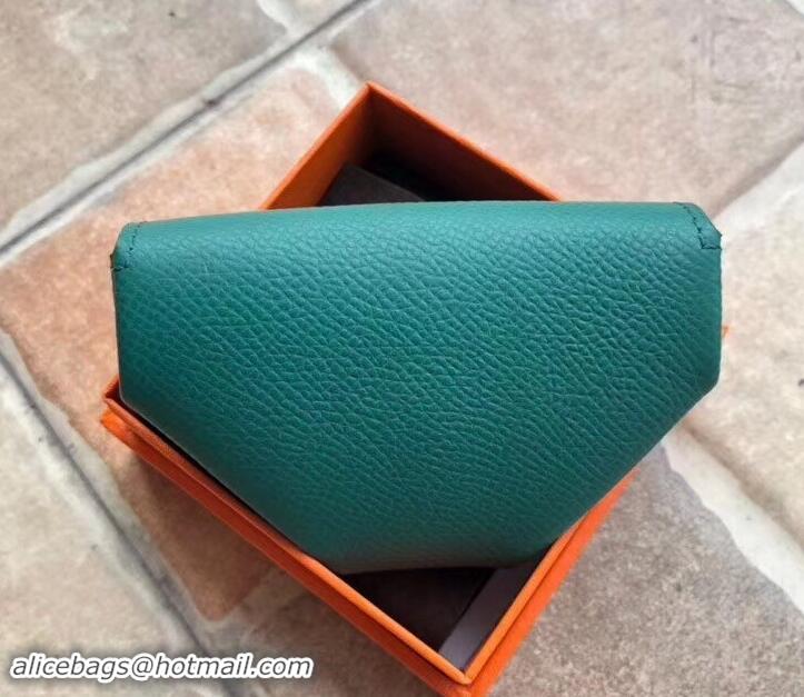 New Fashion Hermes Epsom Leather Le 24 Van Cattle Chevre Vintage Coin Purse H42616 Peacock Green