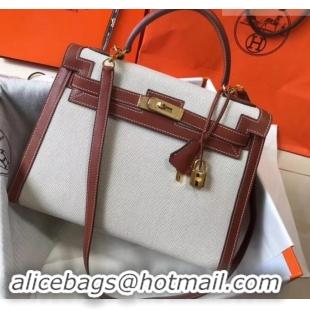 Duplicate Hermes Kelly 28CM Bag In swift leather/canvas brown With Gold Hardware H42624