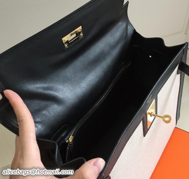 Super Quality Hermes Kelly 28CM Bag In swift leather/canvas black With Gold Hardware H42626