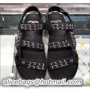 New Style Chanel Chain Sandals G33801 Black 2019