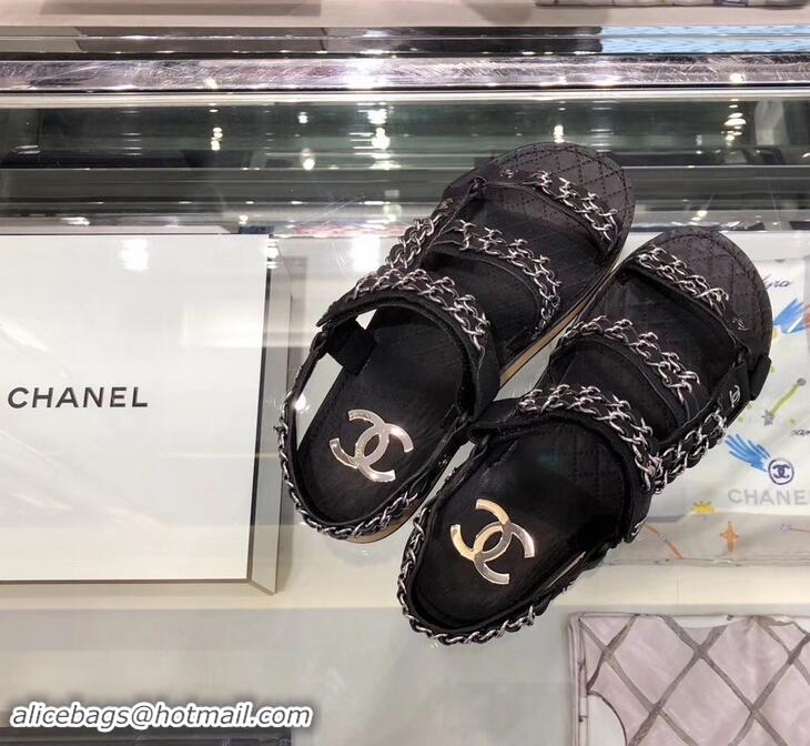 New Style Chanel Chain Sandals G33801 Black 2019