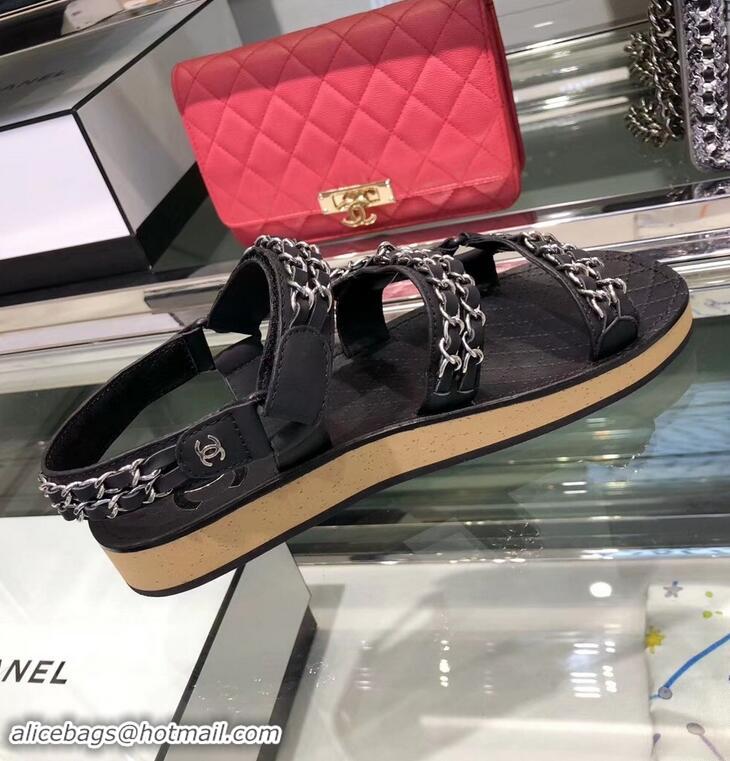 New Style Chanel Chain Sandals G33801 Black 2019