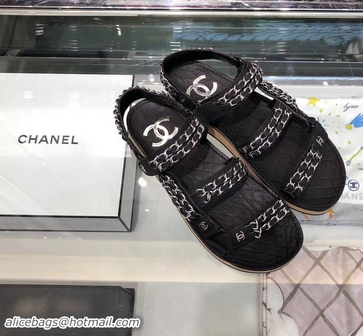 New Style Chanel Chain Sandals G33801 Black 2019