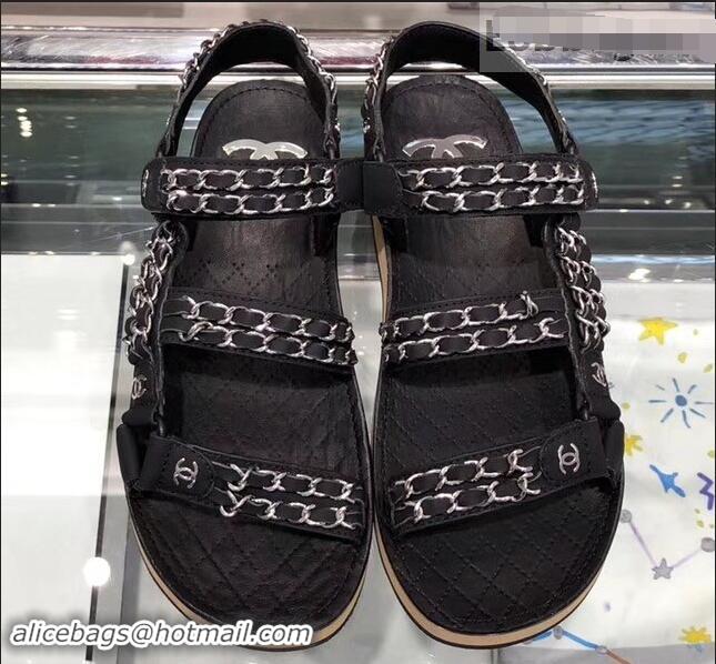 New Style Chanel Chain Sandals G33801 Black 2019