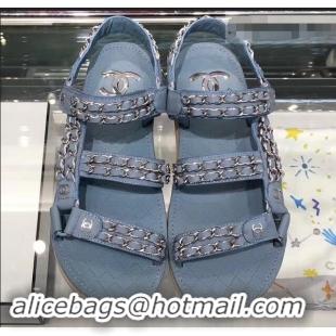 Super Quality Chanel Chain Sandals G33801 Blue 2019