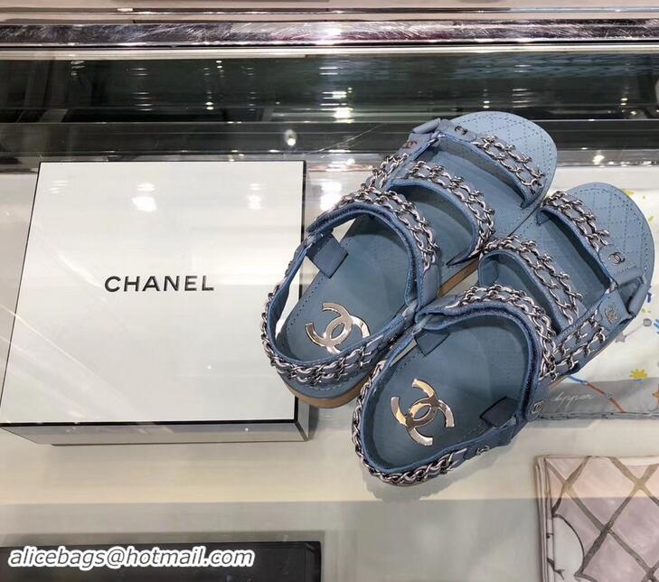 Super Quality Chanel Chain Sandals G33801 Blue 2019