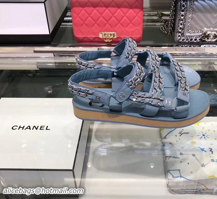 Super Quality Chanel Chain Sandals G33801 Blue 2019