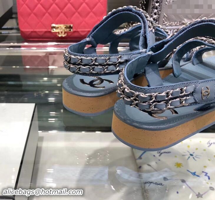 Super Quality Chanel Chain Sandals G33801 Blue 2019