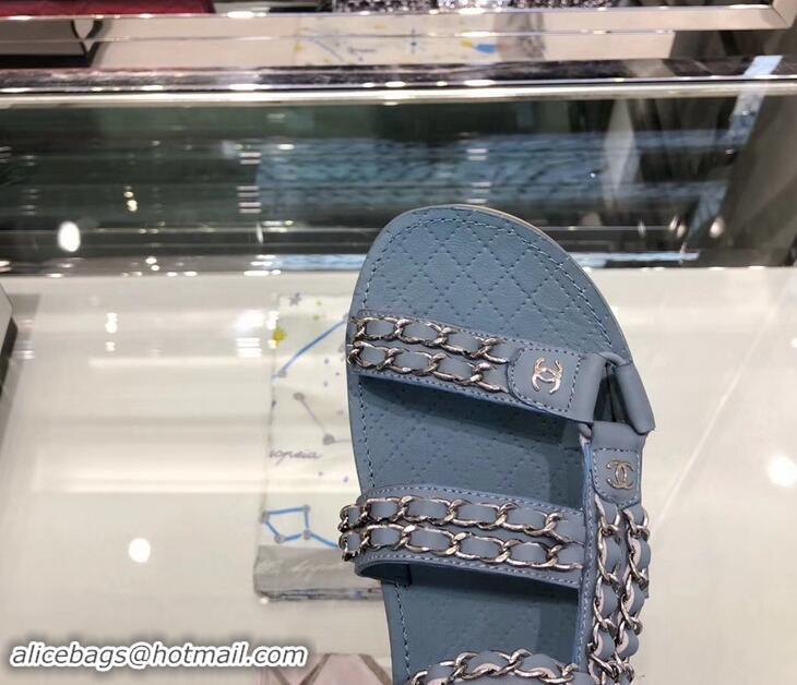 Super Quality Chanel Chain Sandals G33801 Blue 2019