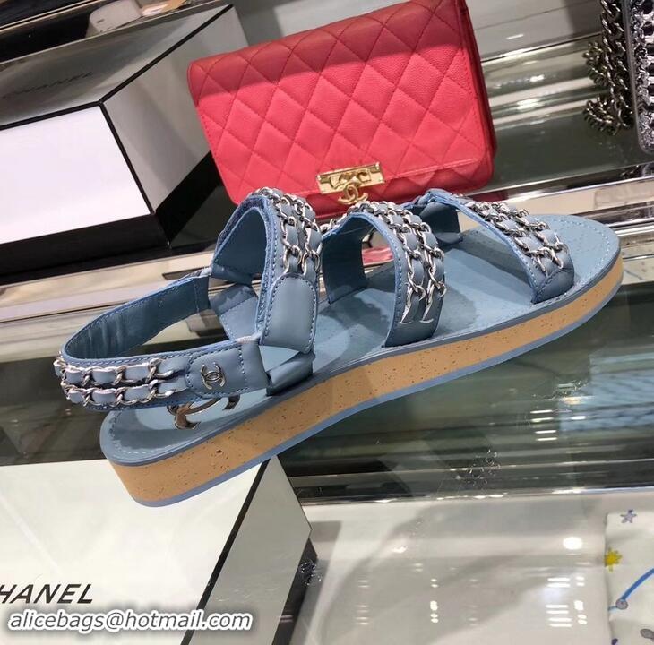 Super Quality Chanel Chain Sandals G33801 Blue 2019