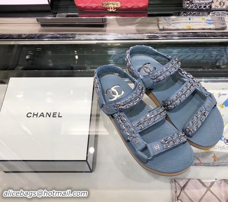 Super Quality Chanel Chain Sandals G33801 Blue 2019