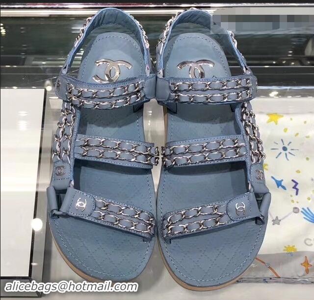 Super Quality Chanel Chain Sandals G33801 Blue 2019