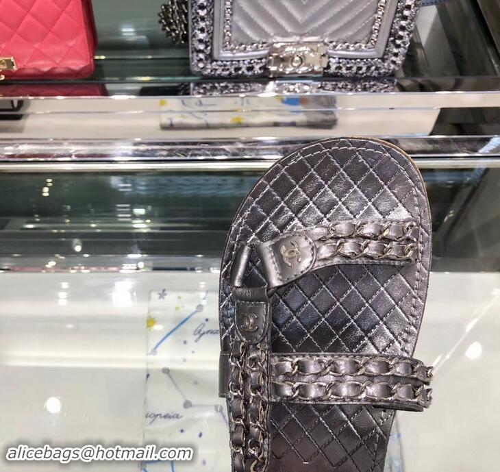 Shop Chanel Chain Sandals G33801 Metallic Silver 2019