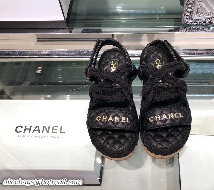 Perfect Chanel Cord Sandals G34602 Black 2019