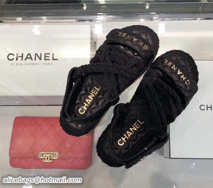 Perfect Chanel Cord Sandals G34602 Black 2019