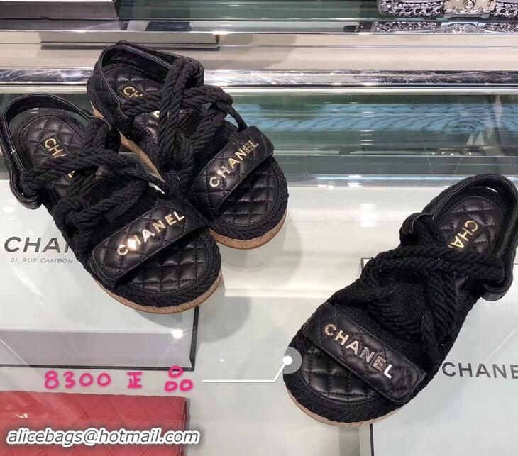 Perfect Chanel Cord Sandals G34602 Black 2019