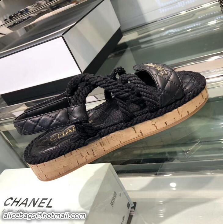 Perfect Chanel Cord Sandals G34602 Black 2019