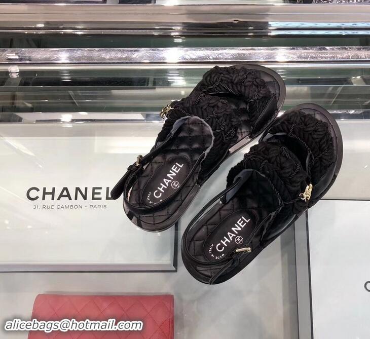 Low Cost Chanel Cord Sandals G34155 Black 2019