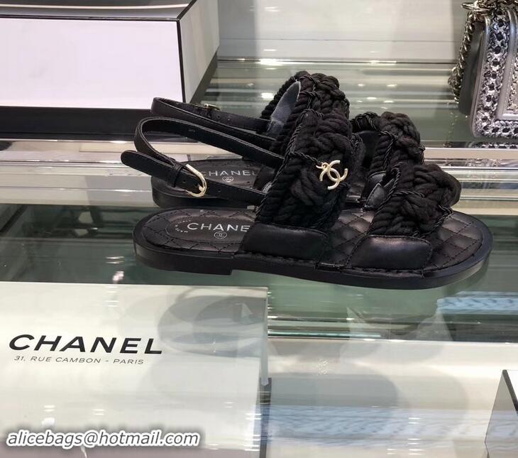 Low Cost Chanel Cord Sandals G34155 Black 2019