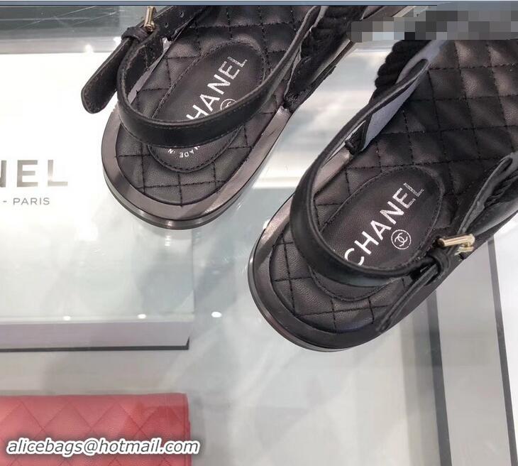 Low Cost Chanel Cord Sandals G34155 Black 2019