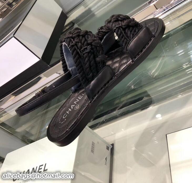 Low Cost Chanel Cord Sandals G34155 Black 2019