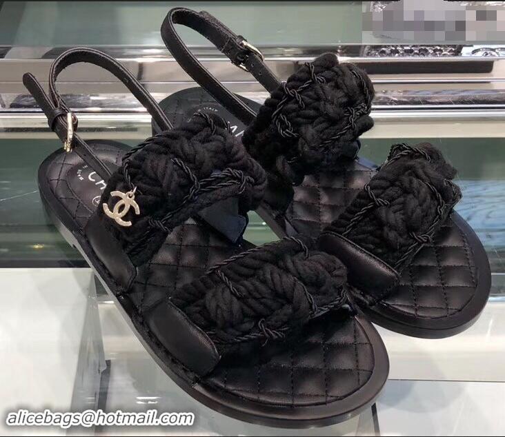 Low Cost Chanel Cord Sandals G34155 Black 2019