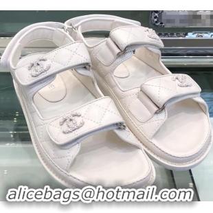 Good Product Chanel Logo Magic Loop Sandals G34445 Quilting White