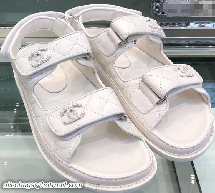 Good Product Chanel Logo Magic Loop Sandals G34445 Quilting White