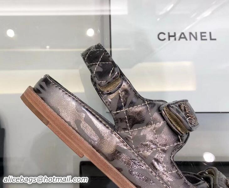 Classic Chanel Logo Magic Loop Sandals G34445 Metallic Silver