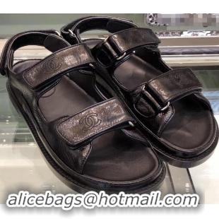 Practical Chanel Logo Magic Loop Sandals G34445 Black