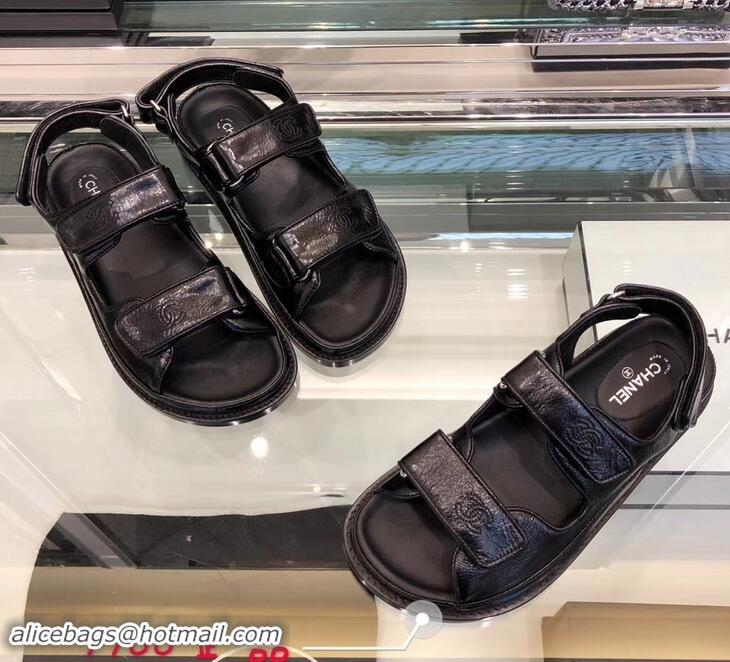 Practical Chanel Logo Magic Loop Sandals G34445 Black