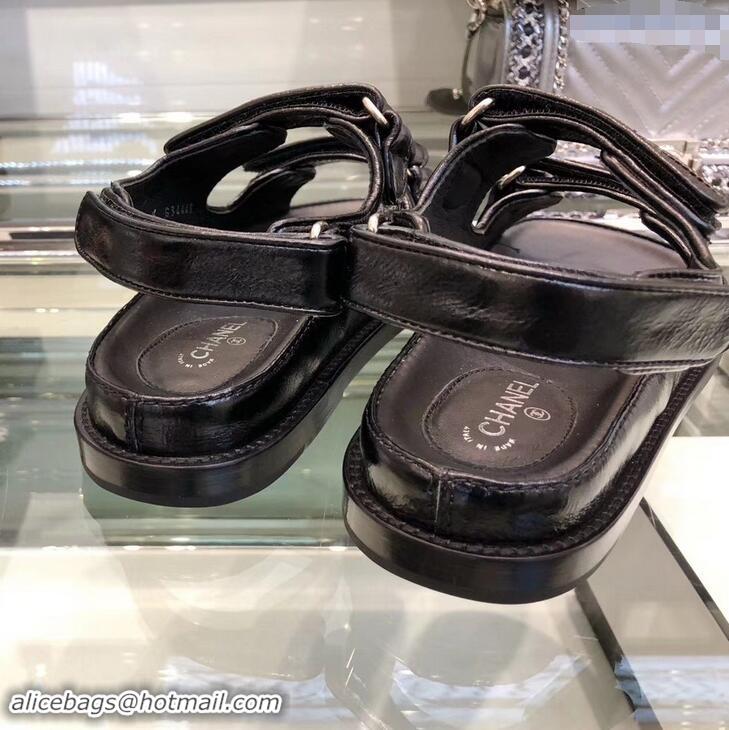 Practical Chanel Logo Magic Loop Sandals G34445 Black