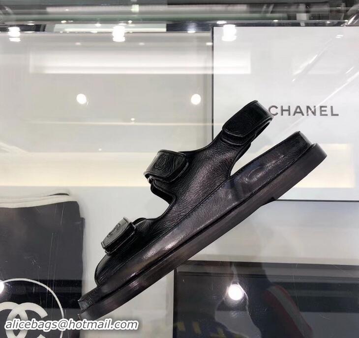 Practical Chanel Logo Magic Loop Sandals G34445 Black