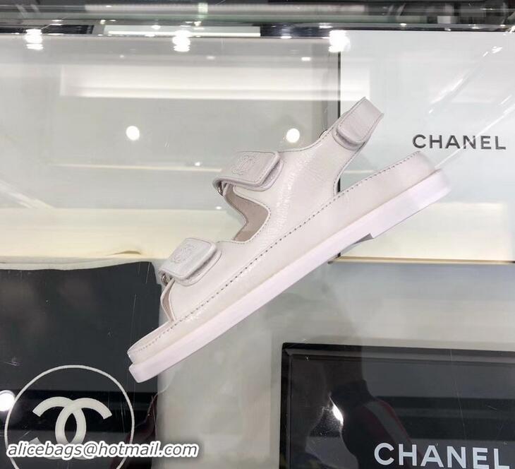 Sale Chanel Logo Magic Loop Sandals G34445 White