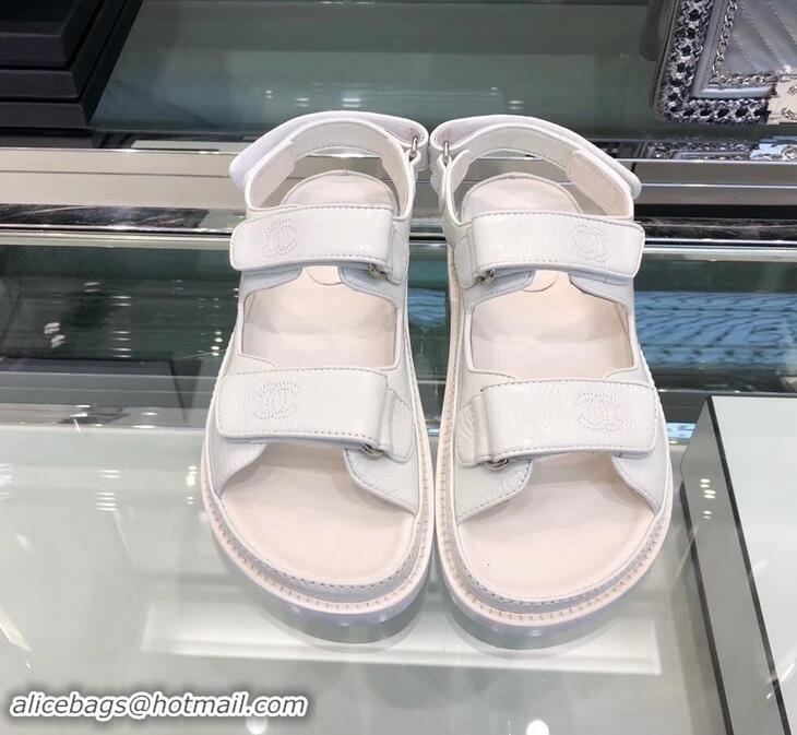 Sale Chanel Logo Magic Loop Sandals G34445 White