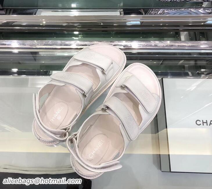 Sale Chanel Logo Magic Loop Sandals G34445 White