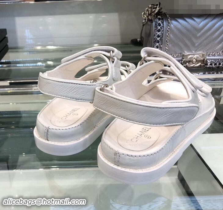 Sale Chanel Logo Magic Loop Sandals G34445 White