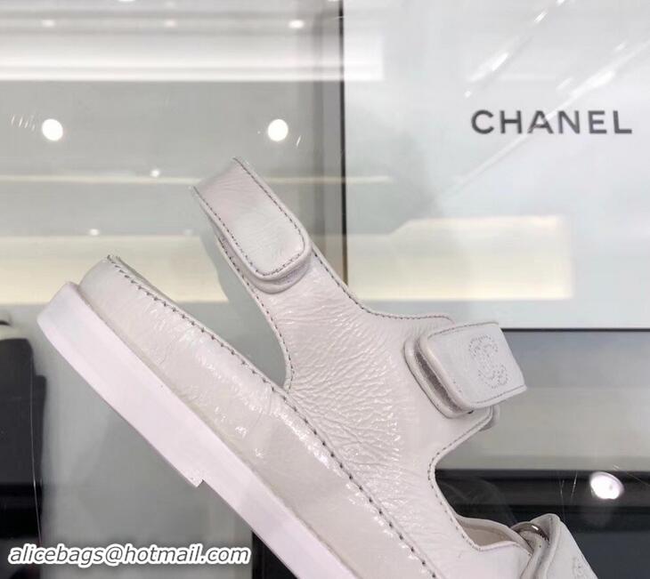 Sale Chanel Logo Magic Loop Sandals G34445 White