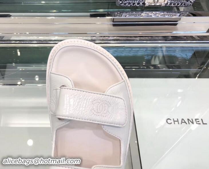 Sale Chanel Logo Magic Loop Sandals G34445 White